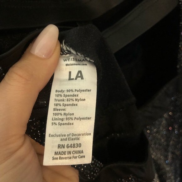 Weismann Black Sparkle Overskirt Leotard Bodysuit with Open Back - Adult Large - Picture 12 of 14